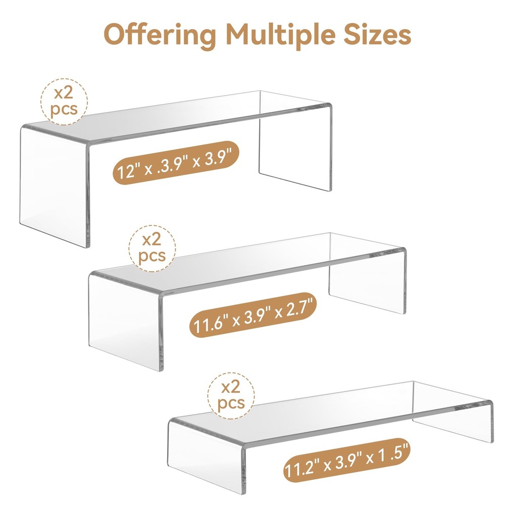 Large Acrylic Display Risers 2 Sets Clear Rectangular Showcase Collectibles D...