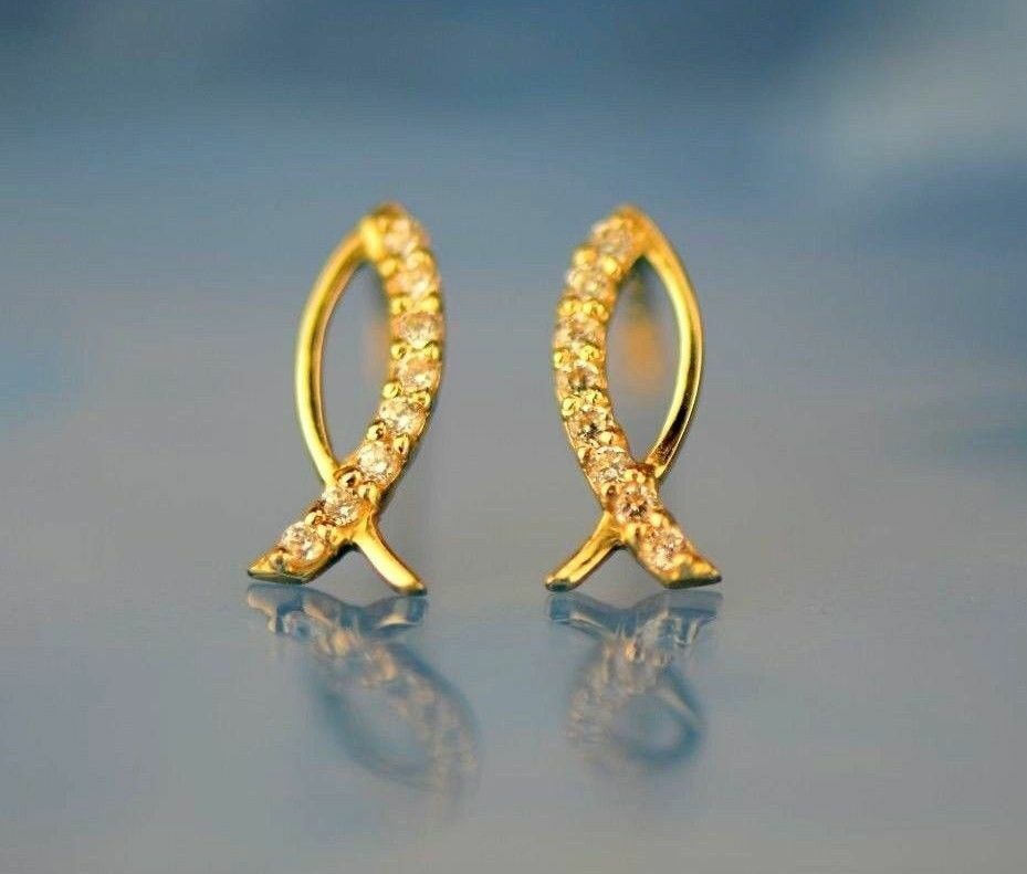 14k Yellow or White Gold Fish CZ Stud Earring