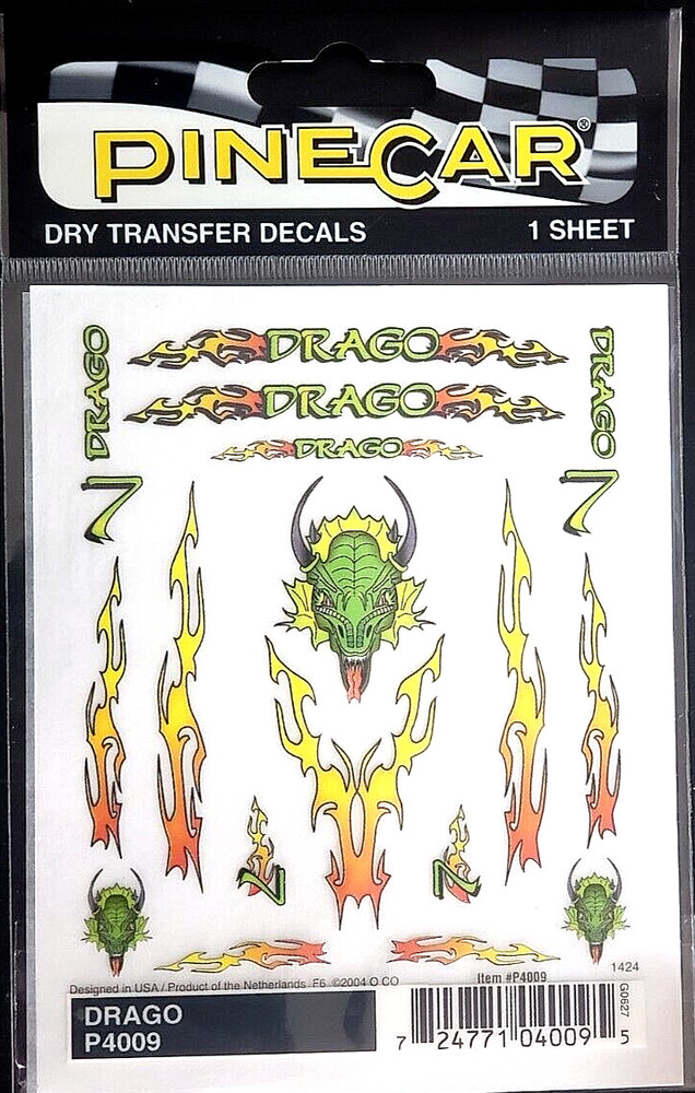 PINECAR Dry Transfer Decals – DRAGO - 1 Sheet