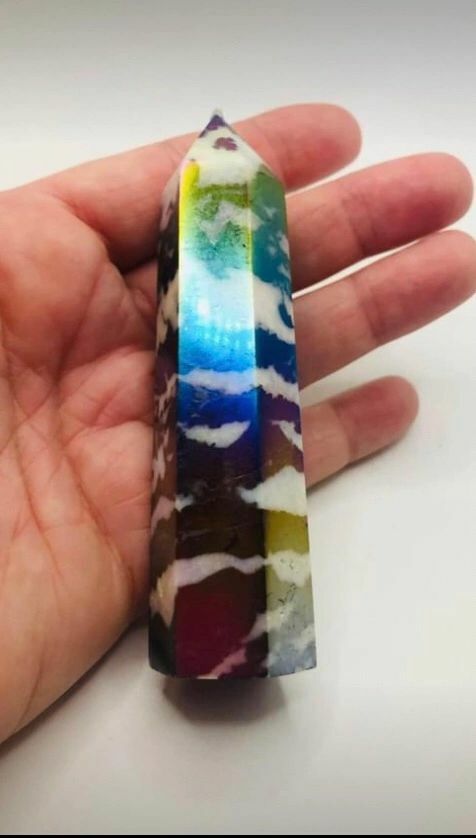 Rainbow Aura Zebra Jasper Tower Point