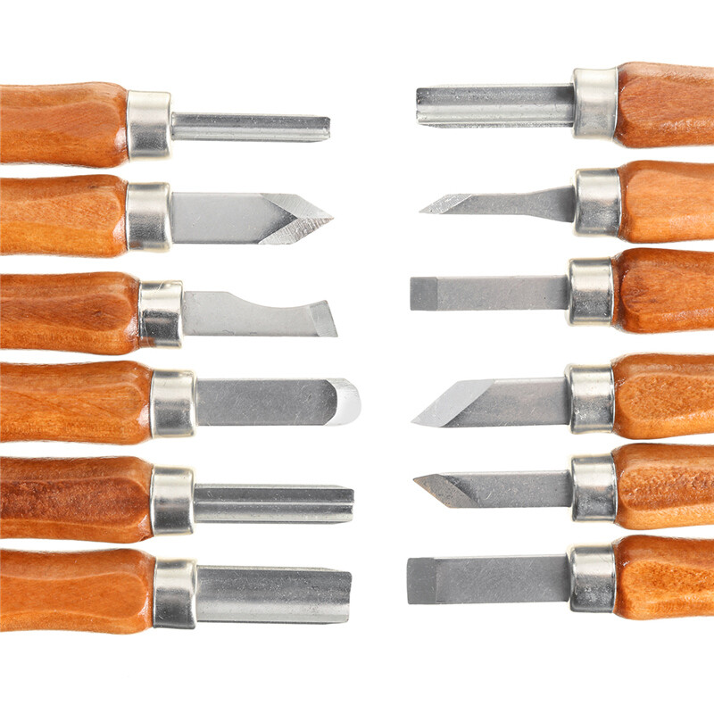 12Pcs Wood Carving Hand Chisel Tool Set Professional Woodworking DIY Gouges Kit