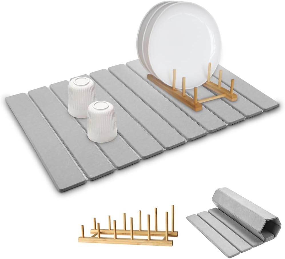 Large Stone Dish Drying Mat Kitchen Counter,Equipped Dish Rack Diatomaceous