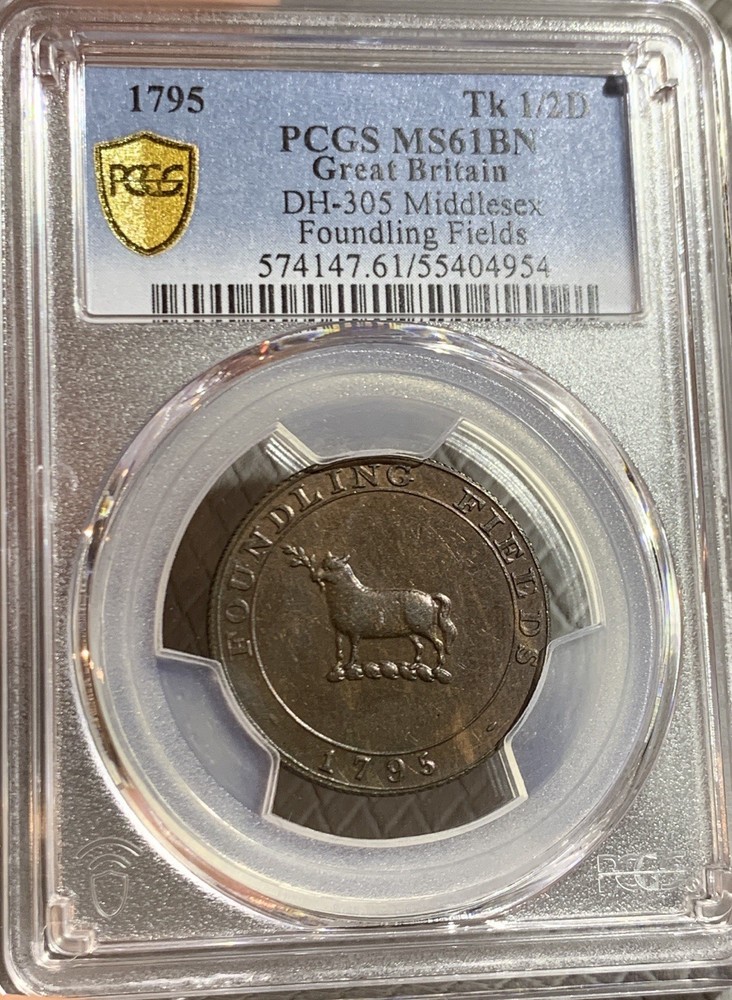 1795 GREAT BRITAIN TOKEN 1/2 PENNY PCGS MS61BN MIDDLESEX FOUNDING FIELDS