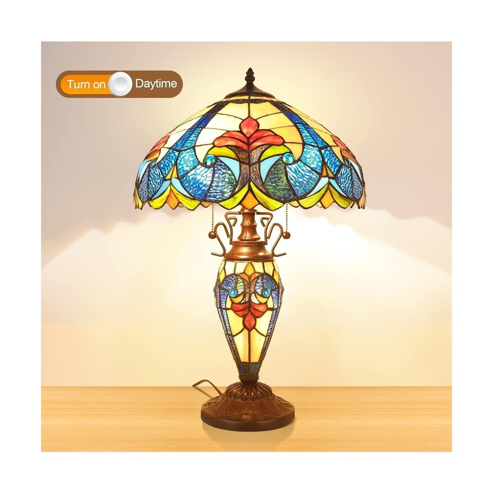 Tiffany Lamp, 24'' Tall Tiffany Table Lamp with Retro Pull Switch, 3 LED Bulb...