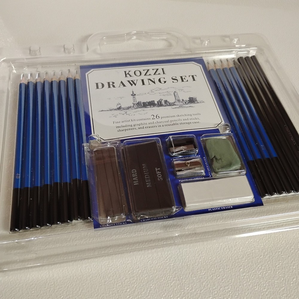 Kozzi Drawing Set 26 Pc Premium Sketching Tools Graphite Charcoal pencils sticks