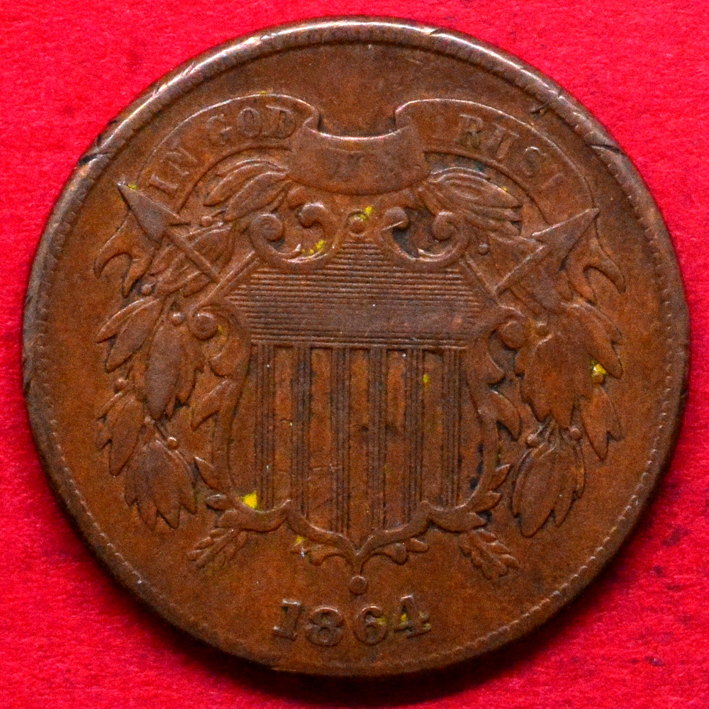 1864 LARGE MOTTO TWO CENT PIECE