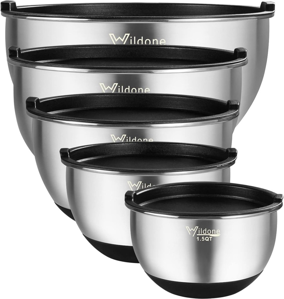 Versatile 5-Piece Mixing Bowl Set - Includes Airtight Lids and Stackable Design
