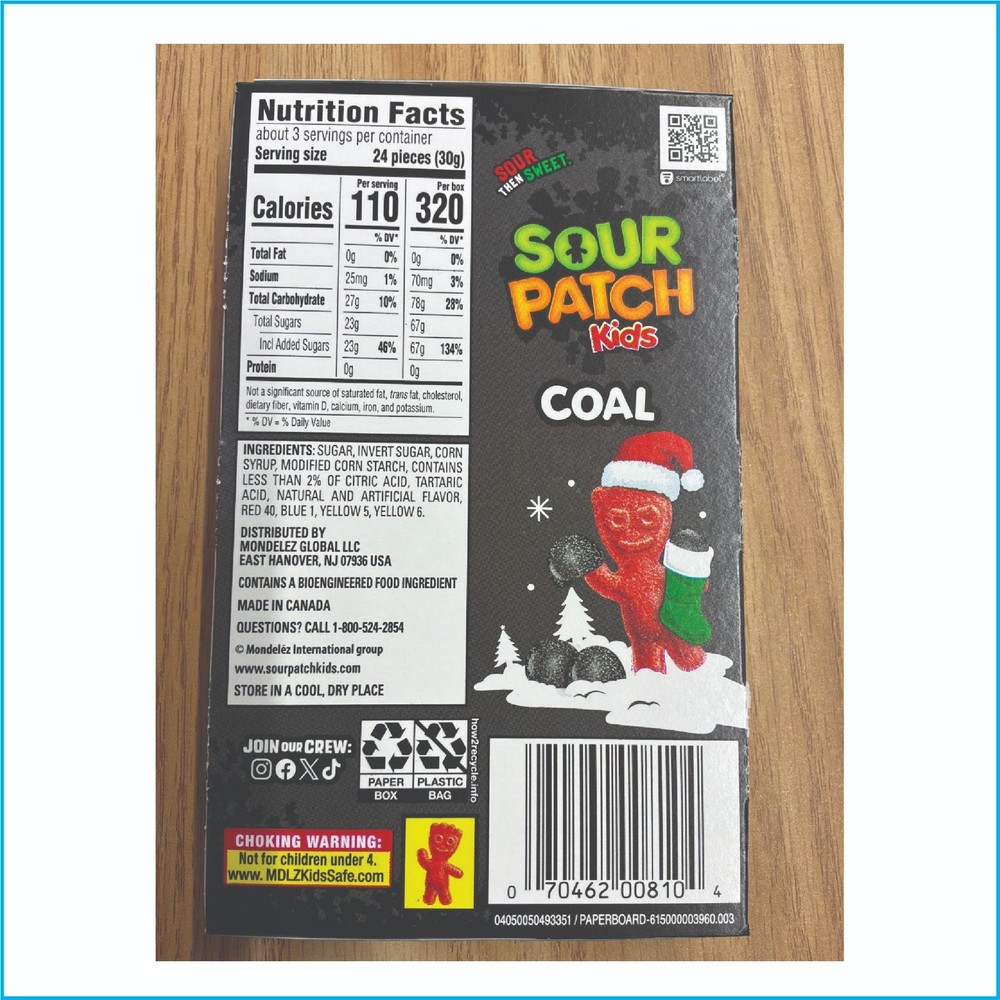 Sour Patch Kids Coal Black Raspberry Soft & Chewy Candy 3.1oz Box