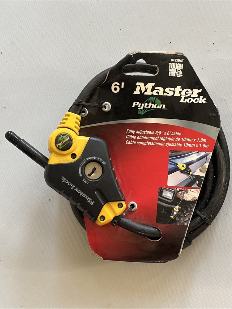 (Qty 2) Master 6' Lock Black Python Cable Lock Key Trail Camera Bikes #3210 LOT