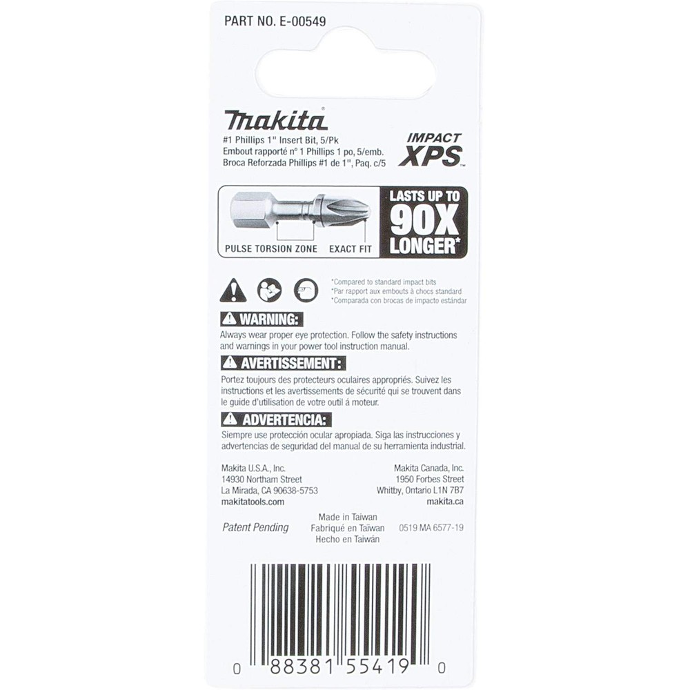 Makita E-00549 Impact XPS™ #1 Phillips 1" Insert Bit, 5/pk