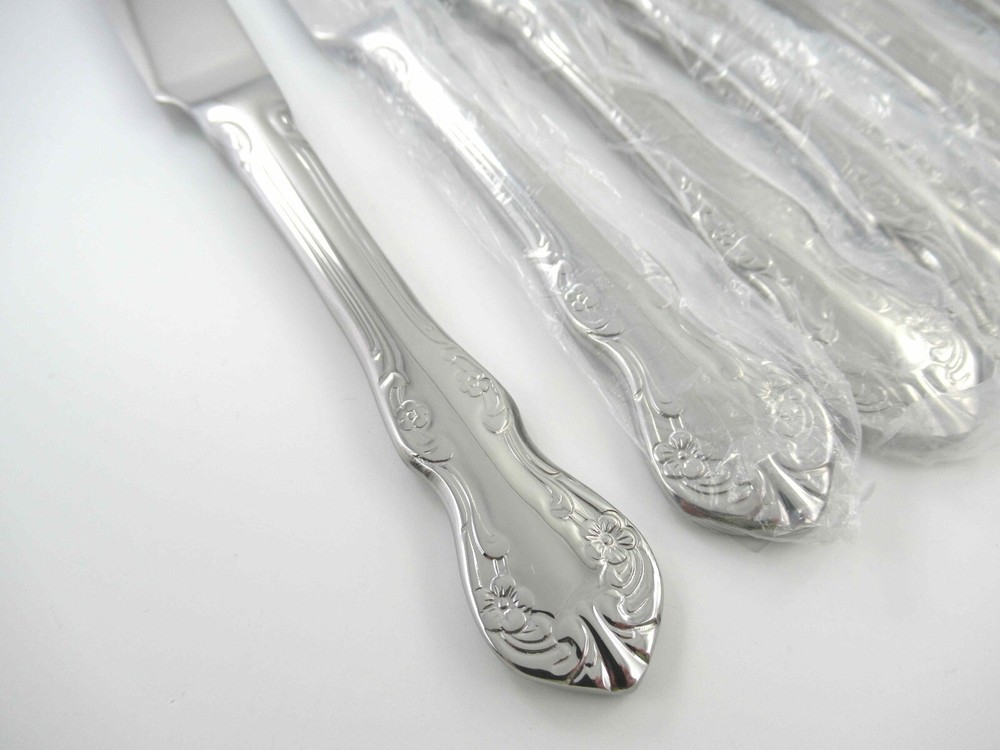 6 Solid Handle Dinner Knives BRADBERRY RSVP Glossy Stainless Steel Flatware