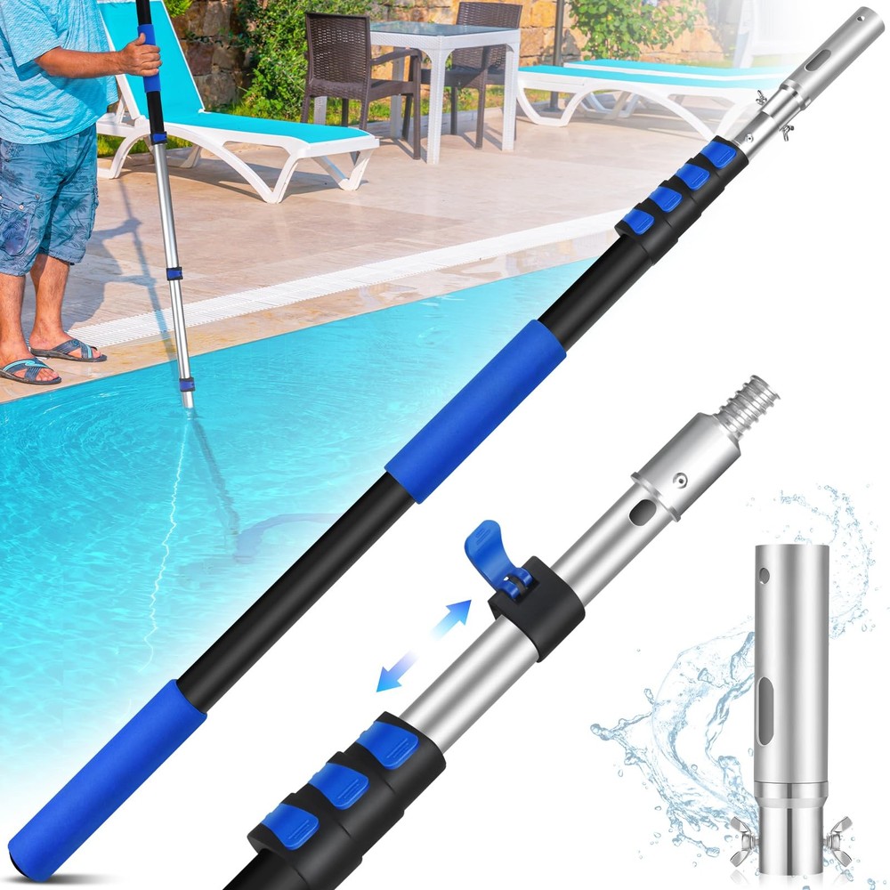 16FT Reach Aluminium Telescoping Pool Pole 4 Baffle Locks Universal