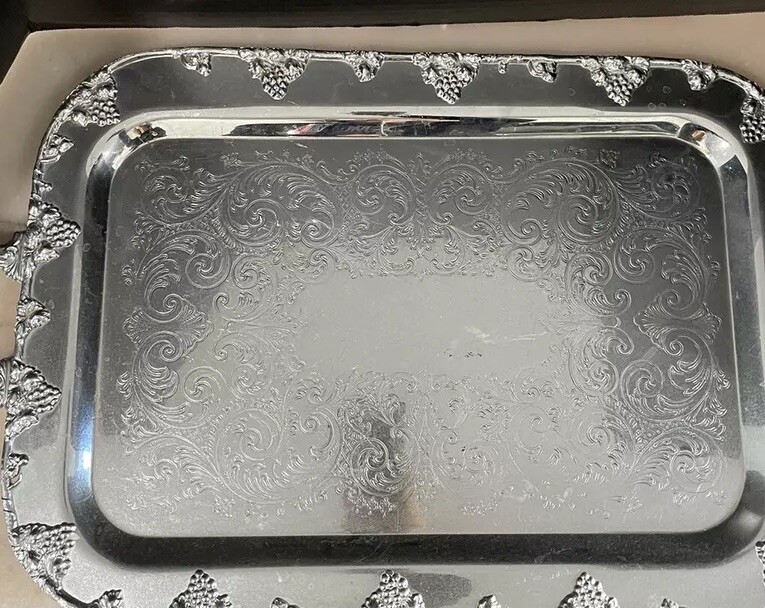 FB Rogers Silver Co Silver on Copper Tray 8719 - 25”x14”