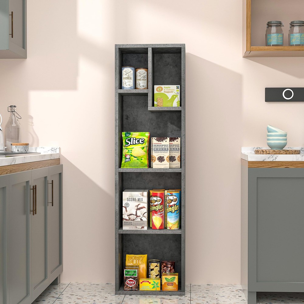 VECELO 4-Tier Bookcase, Modern Storage Cabinet with Height Difference Shelves fo