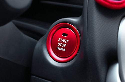 MAXDOOL 2pc Set Red Aluminum Keyless Engine Push Start Button & Surrounding