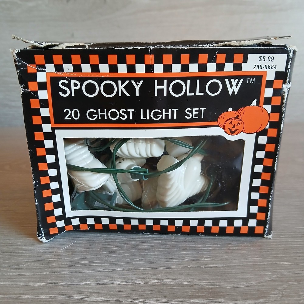 Spooky Ghost Hollow 20 Ghost Light Set Halloween Vintage String Lights