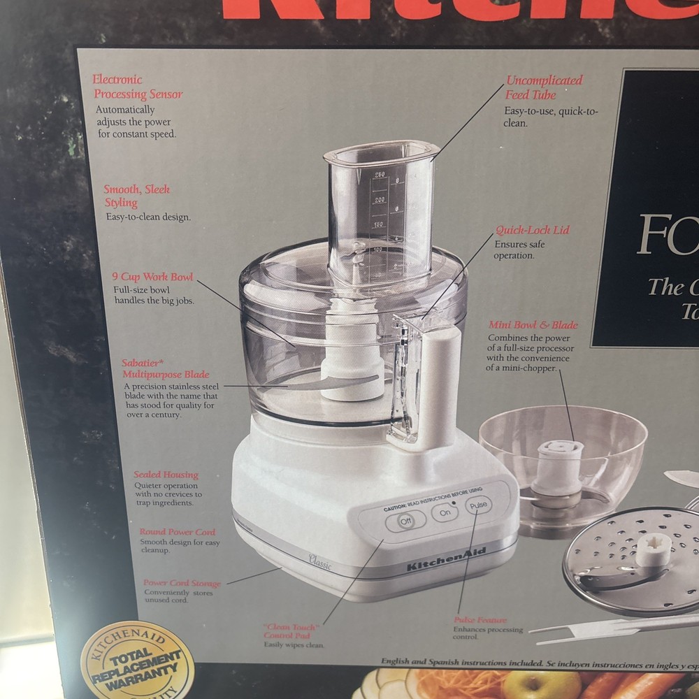 KitchenAid KFP500WH Classic 9 Cup Food Processor White Complete Set W/Box EUC