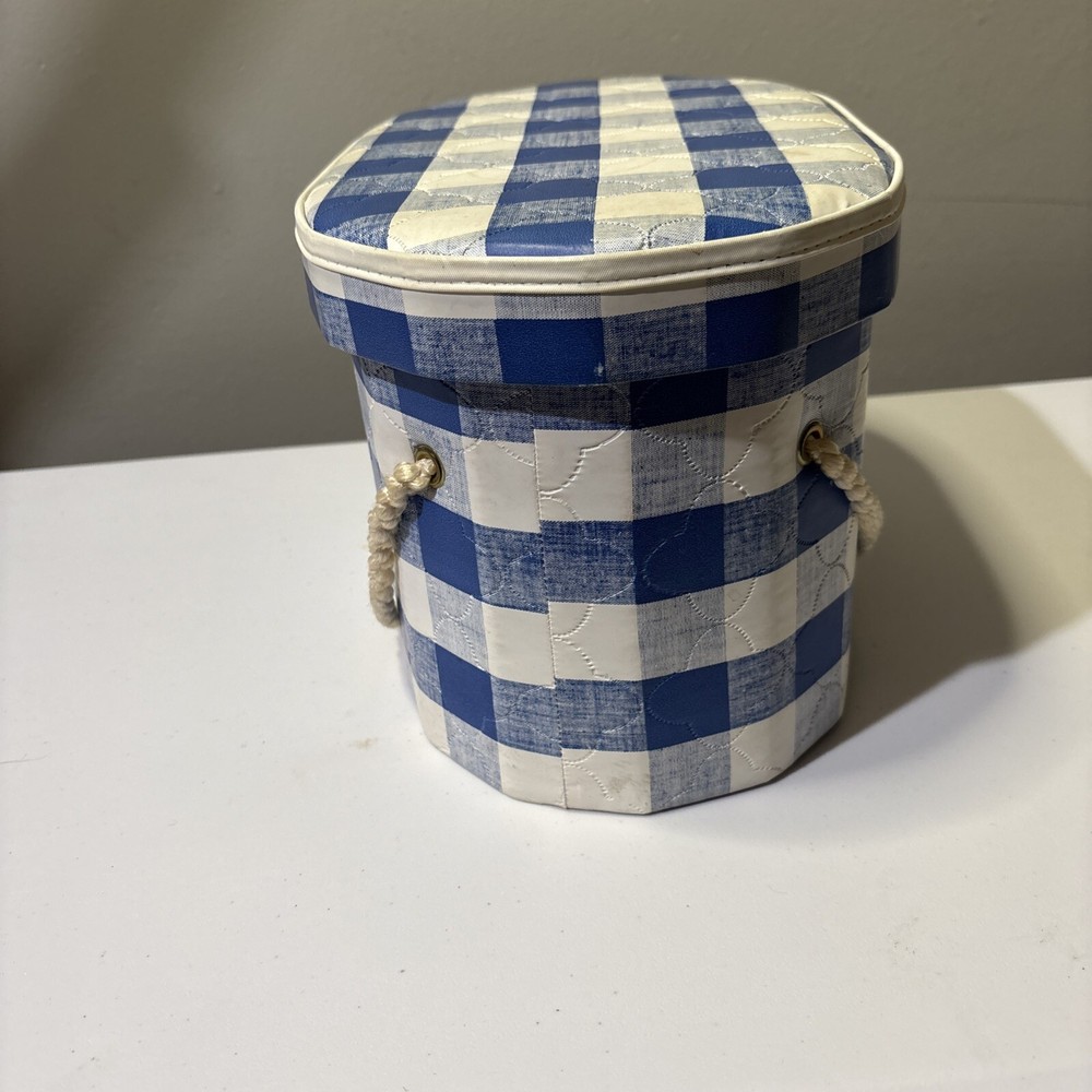 70’s Blue Gingham Vinyl Sewing Box Caddy