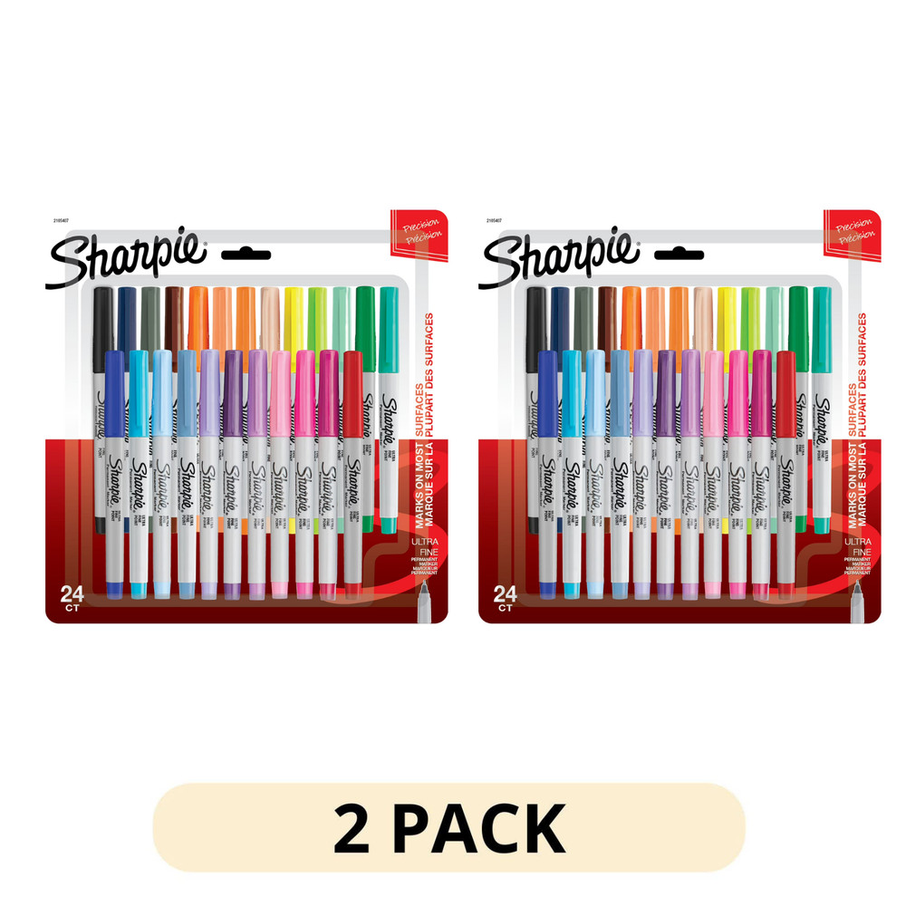 2 Pack Sharpie Permanent Markers 24 Count Ultra Fine Point Assorted