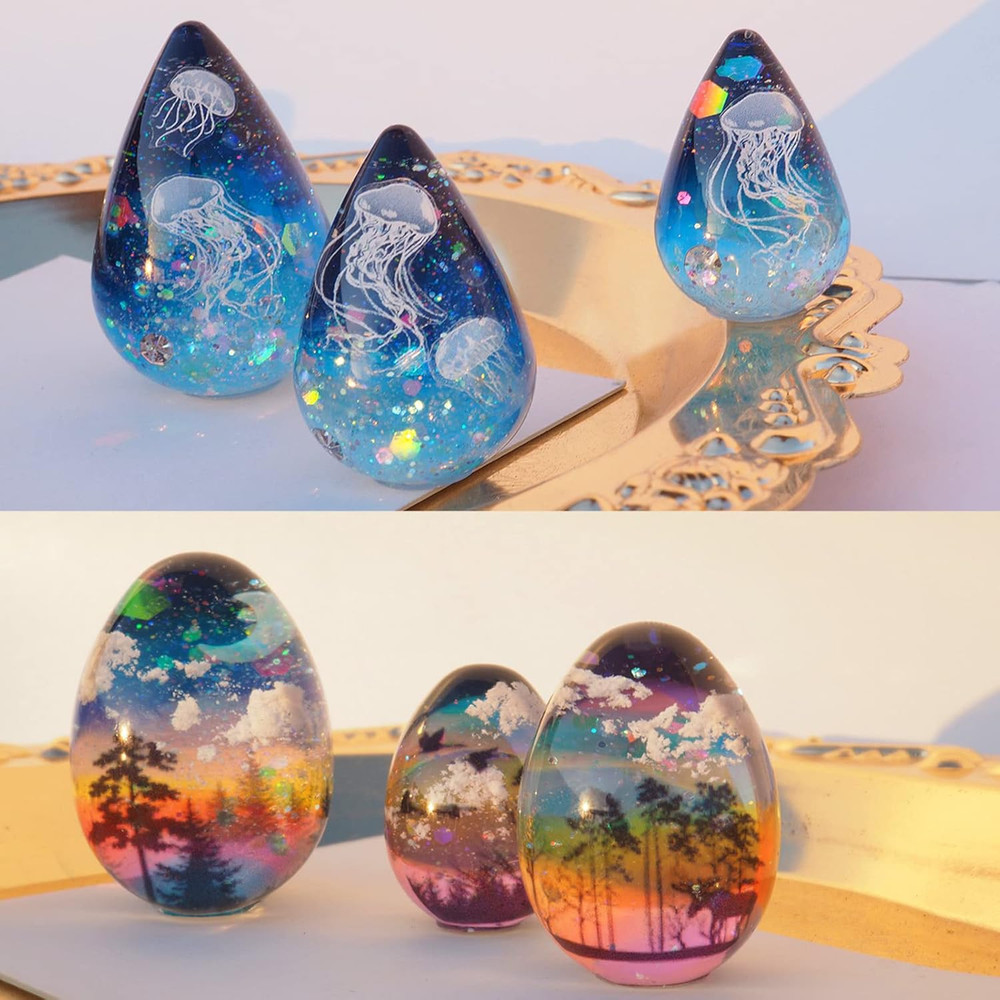 6 PCS Mini High Transparency Egg and Waterdrop Shaped Silicone Molds, Clear Egg