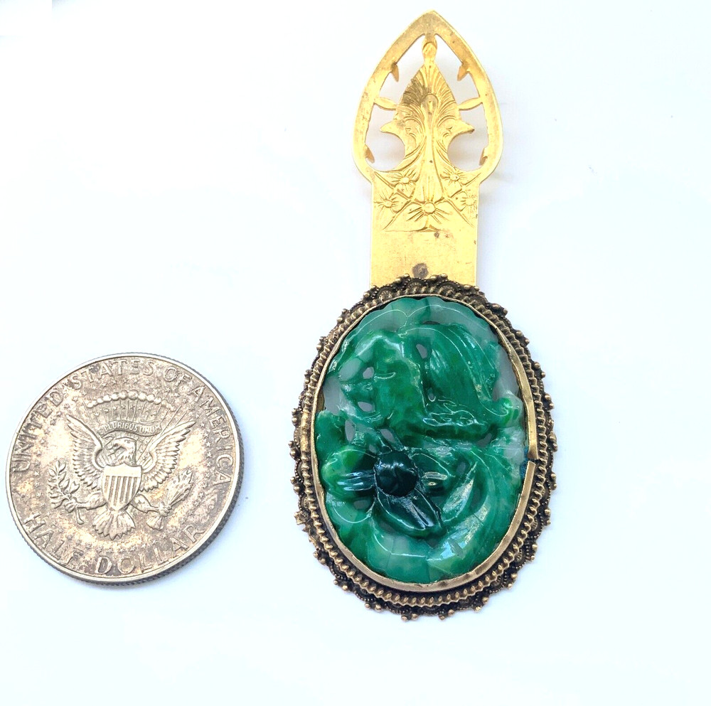 Vintage Jade Glass Brass Clip