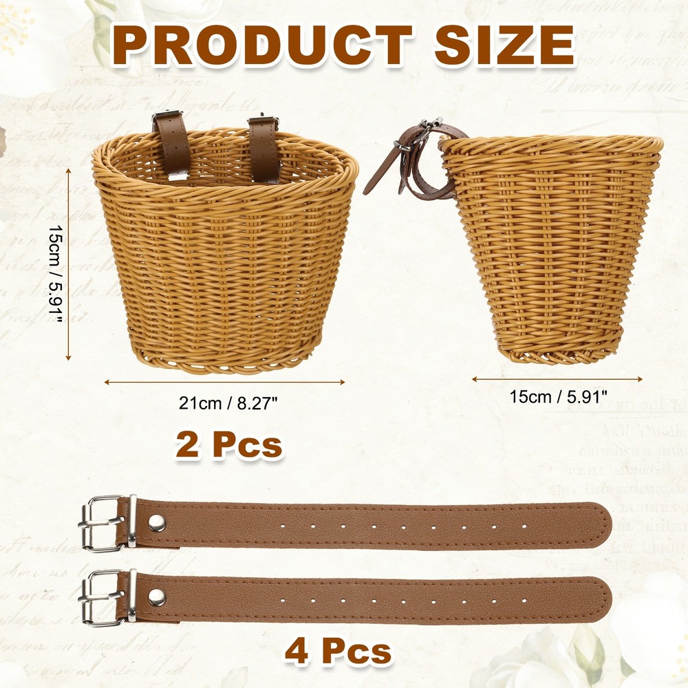 2 Pack Handwoven Wicker Rainbow Bicycle Basket with Adjustable, Brown