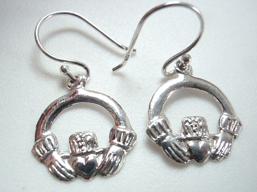 Irish Celtic Claddagh Dangle Earrings 925 Sterling Silver Small