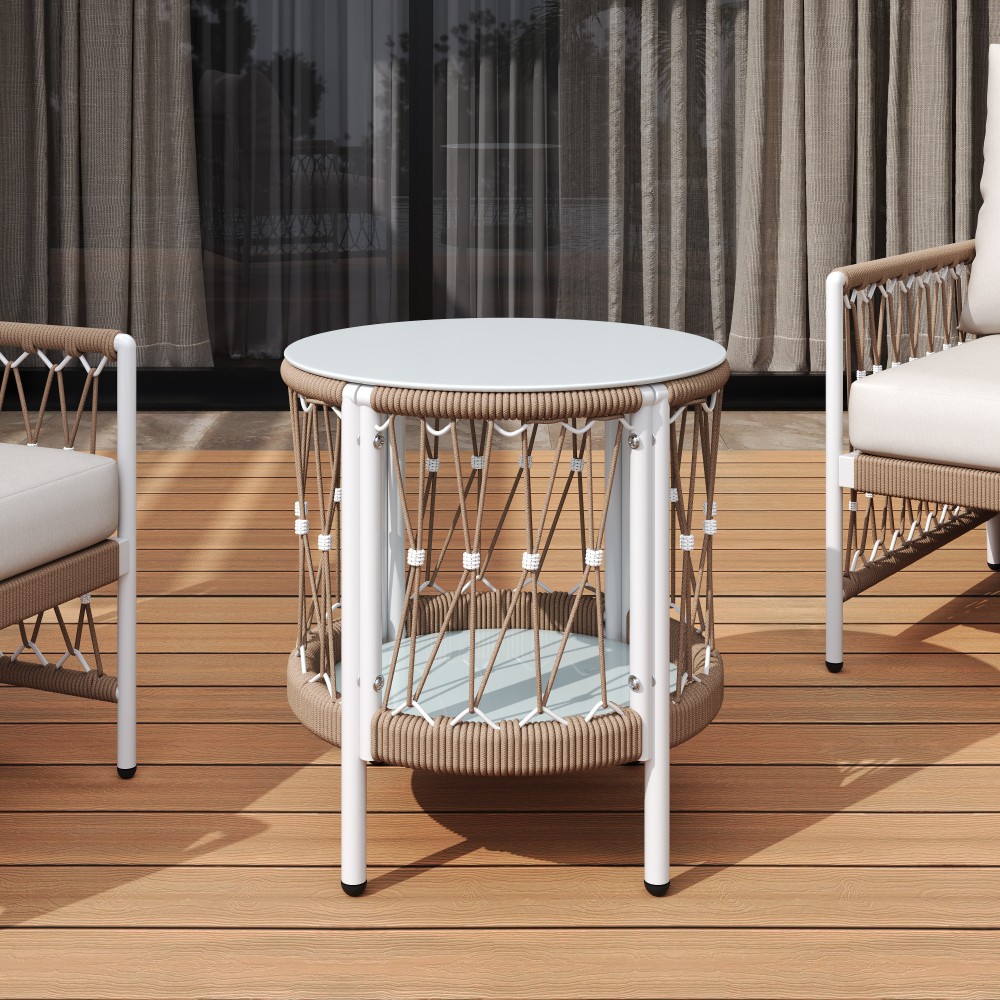 3pc Boho Swivel Patio Set w/ Glass Top Table & Waterproof Cushions