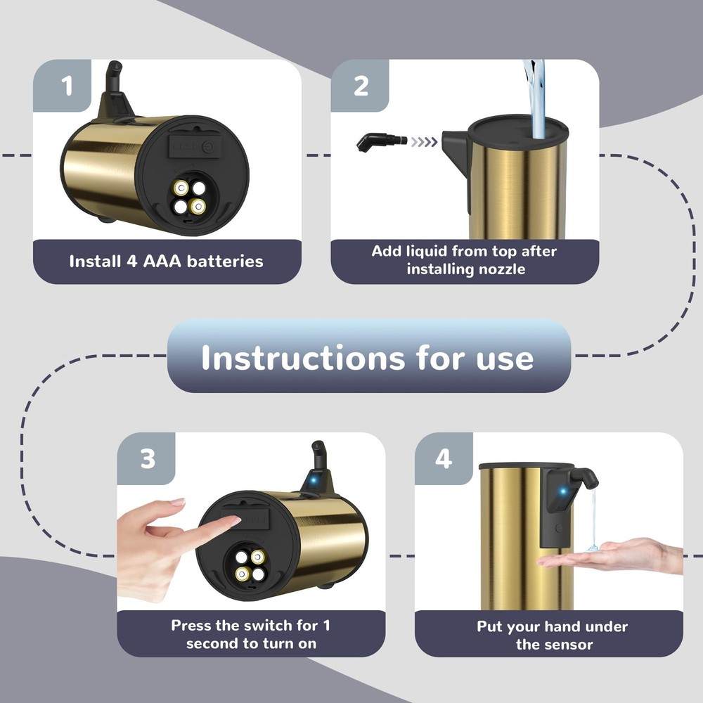 Stainless Steel Automatic Soap Dispenser 4-Level Adjustable, Touchless Electr...