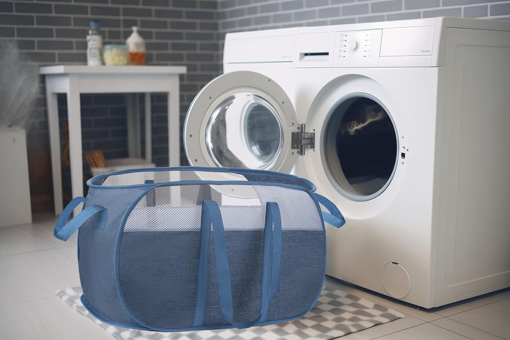 Pop-Up Laundry Basket，With Durable Handles Collapsible Mesh Laundry Hamper,Easy