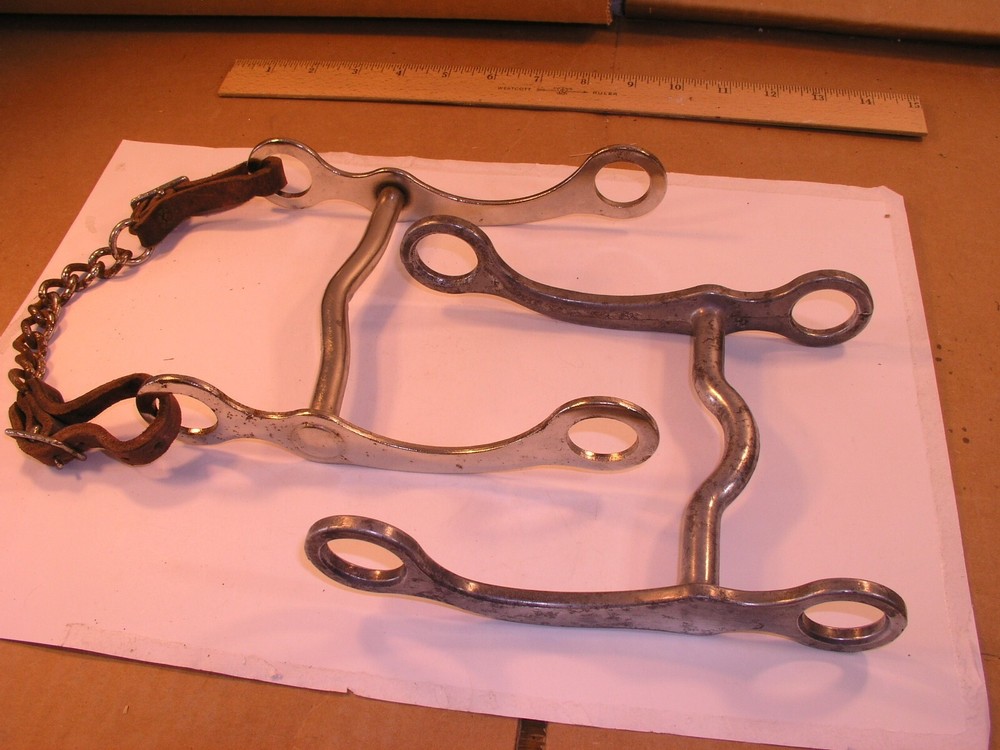 TWO Curb Bits Western Horse, 5" & 5.25", Chain Chin Strap-
