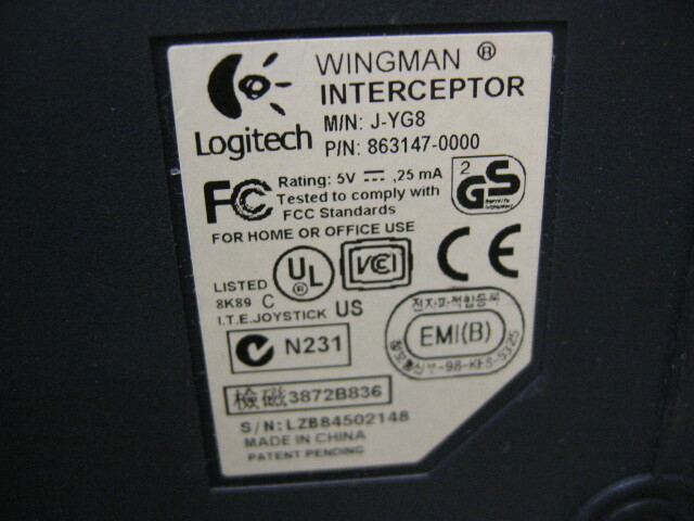 Logitech Wingman J-YG8 Interceptor Computer Joystick