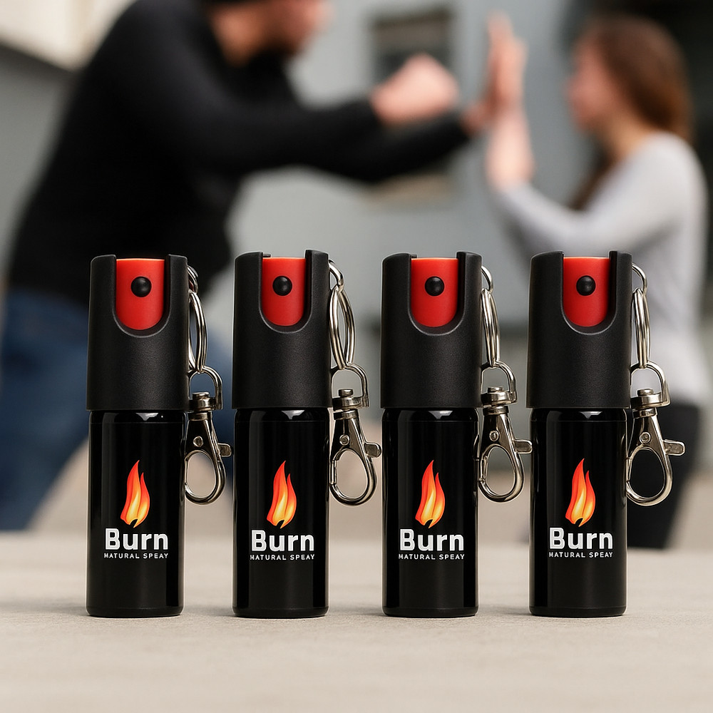 4 PACK BURN Pepper Spray Keychain  1/2oz Self Defense Security Protection