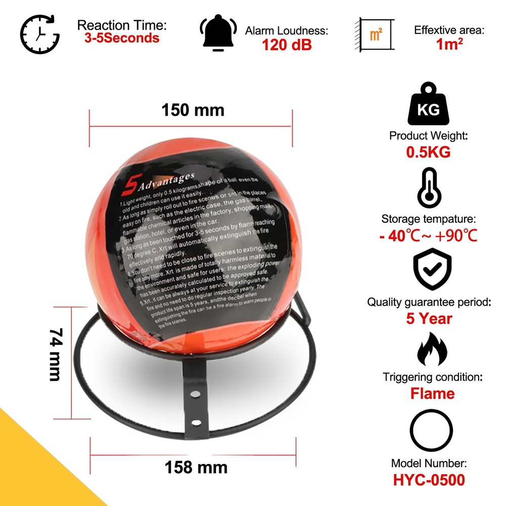 6-Pack Automatic Self-Exciting Fire Extinguisher Ball with Hook and Mount