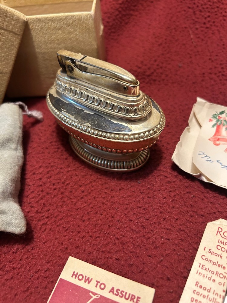 Ronson Queen Anne Table Lighter In Original Vintage Box, dstring bag, packaging!