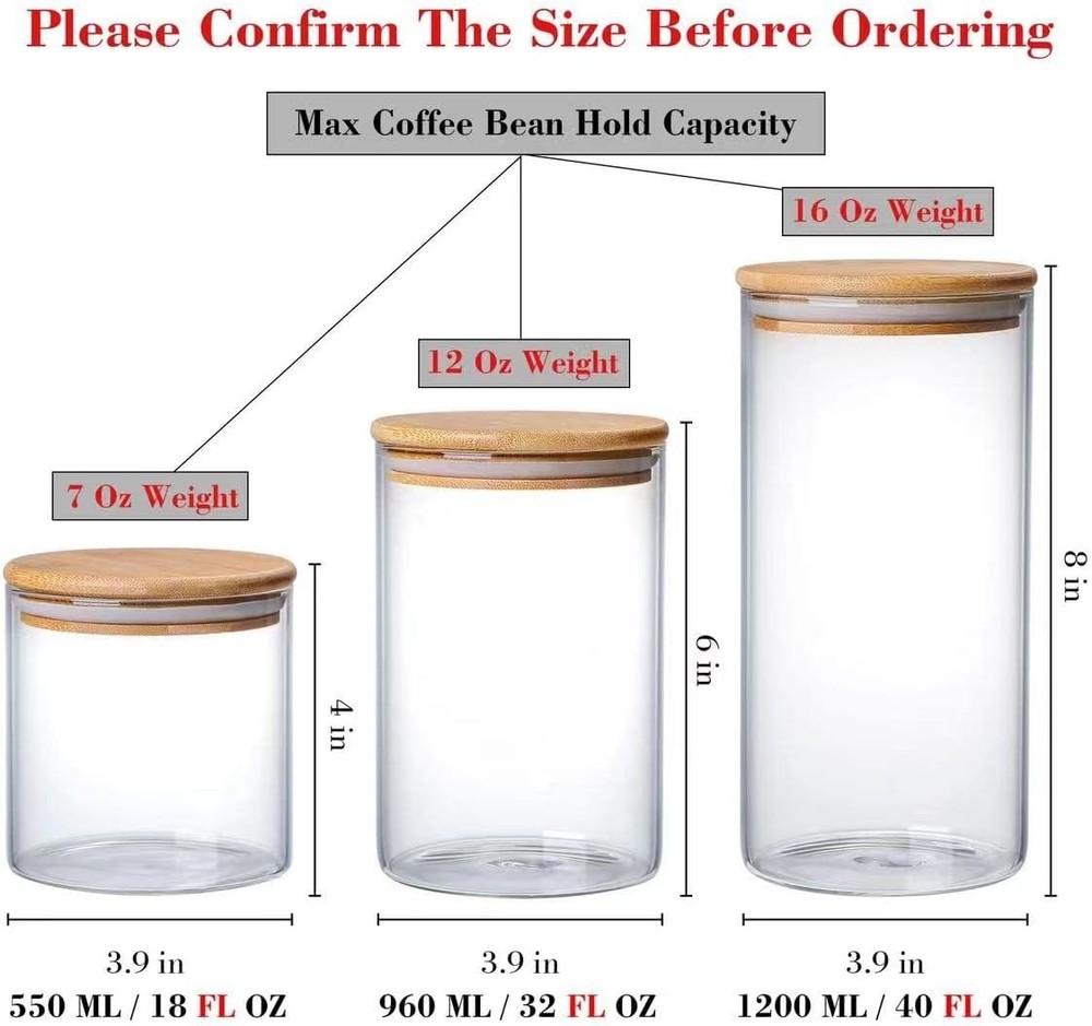 1200 ML / 40 FL Oz Glass Storage Container W/ Wood Lid Stackable Clear