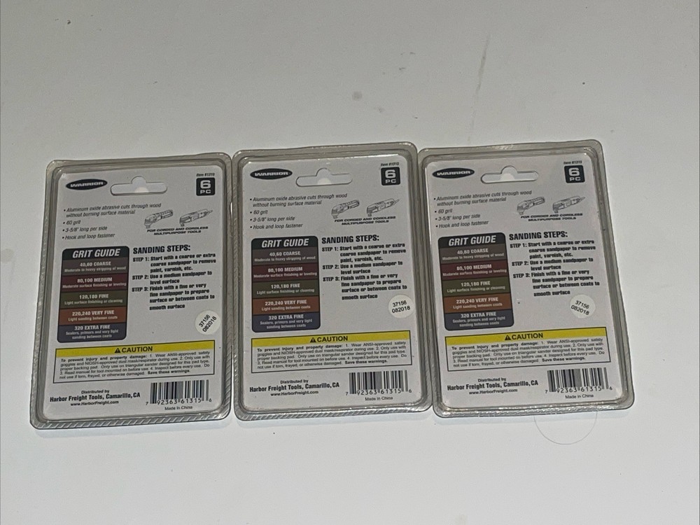 x3 Warrior 6 PCs Triangle Sanding Sheets for Wood Surfaces 60 GRIT Sanding