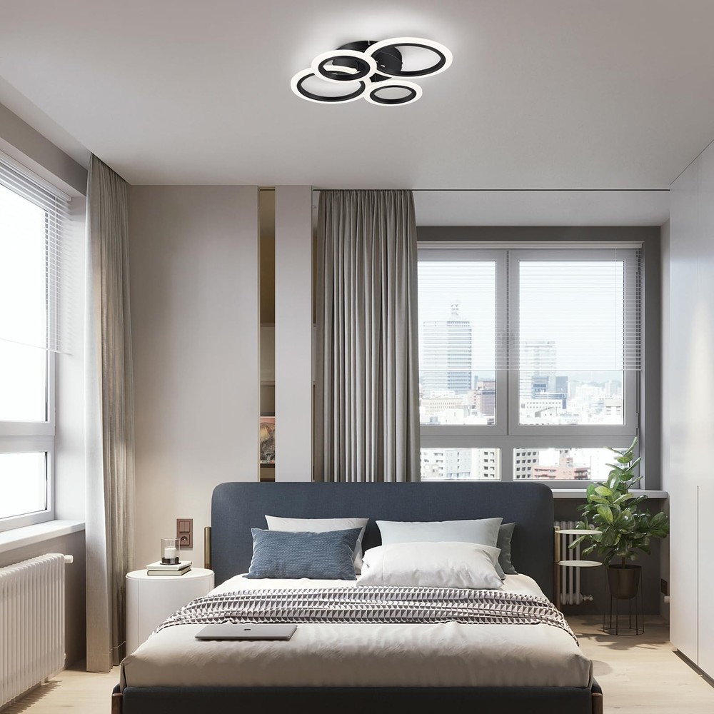 Vikaey Modern LED Flush Mount Ceiling Light, 4 Rings Black 4-Light,