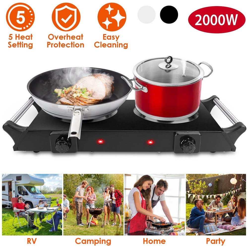Electric Double Burner Hot Plate Adjustable Temperature Control Cooktop Stove
