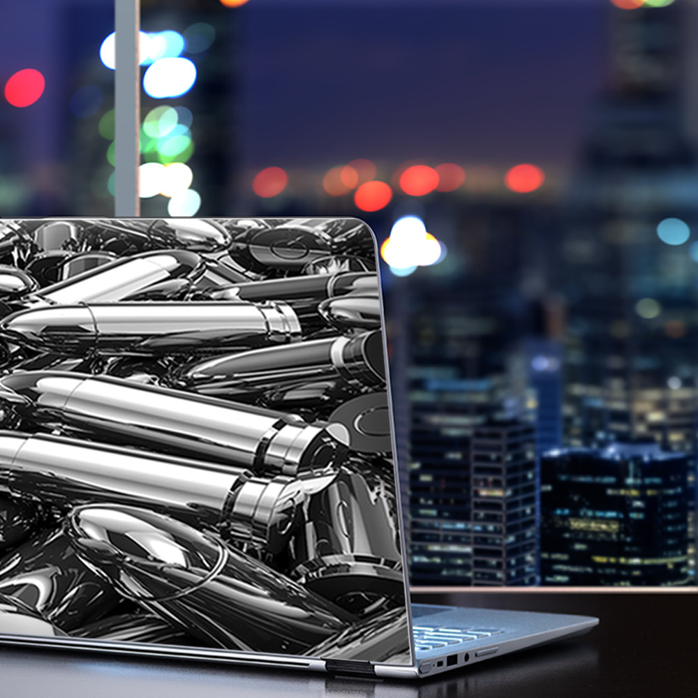 Universal Laptop Skins Wrap for 14" - Silver Bullets Polished Black White