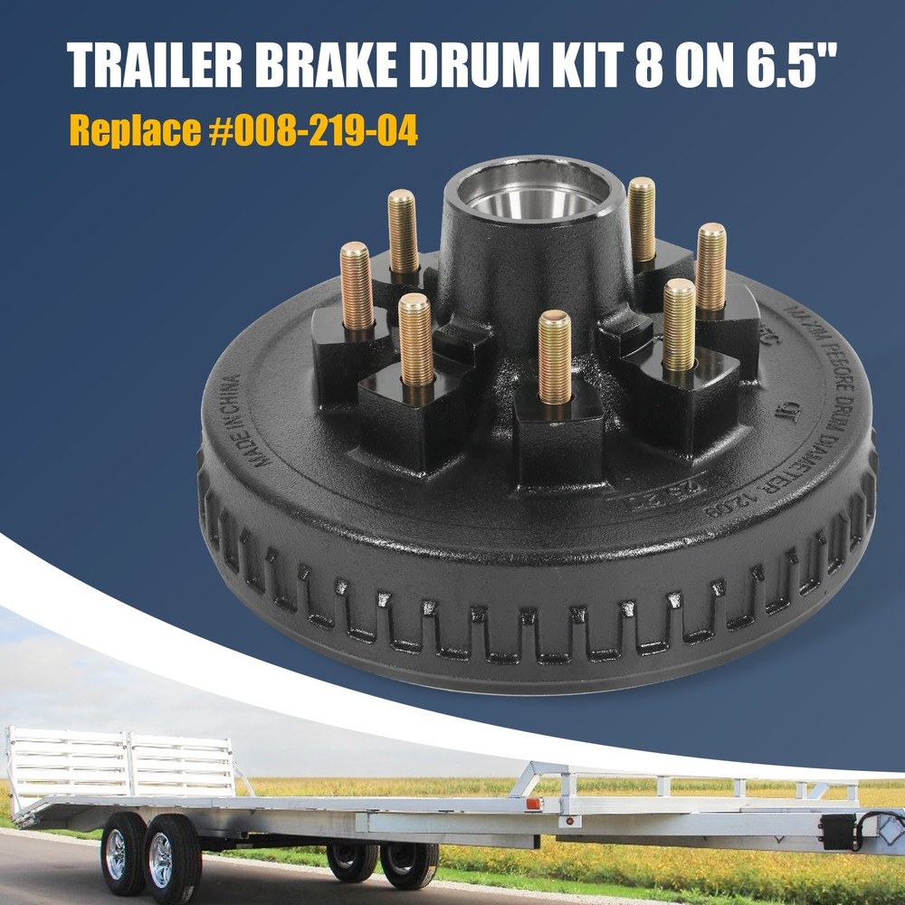 HD 12" X 2" Trailer Brake Drum Kit 8 on 6.5" for 7K-8K Lbs Axle with 9/16" Studs