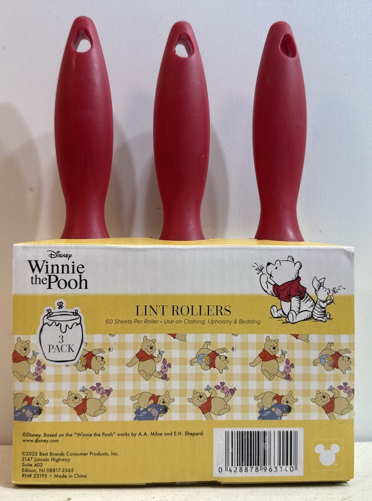 Disney Winnie The Pooh Lint Roller 3 Pack 60 Sheets Per Roller NEW