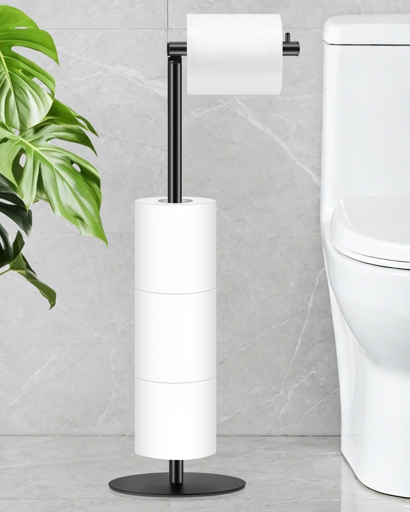 Holder Stand, Bathroom Stand with Shelf Hold 4 Rolls, Standing Roll Storage H...