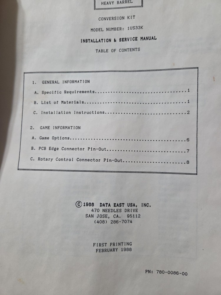 Arcade Manual - 1987 Data East Heavy Barrel Conversion Kit Installation/Service