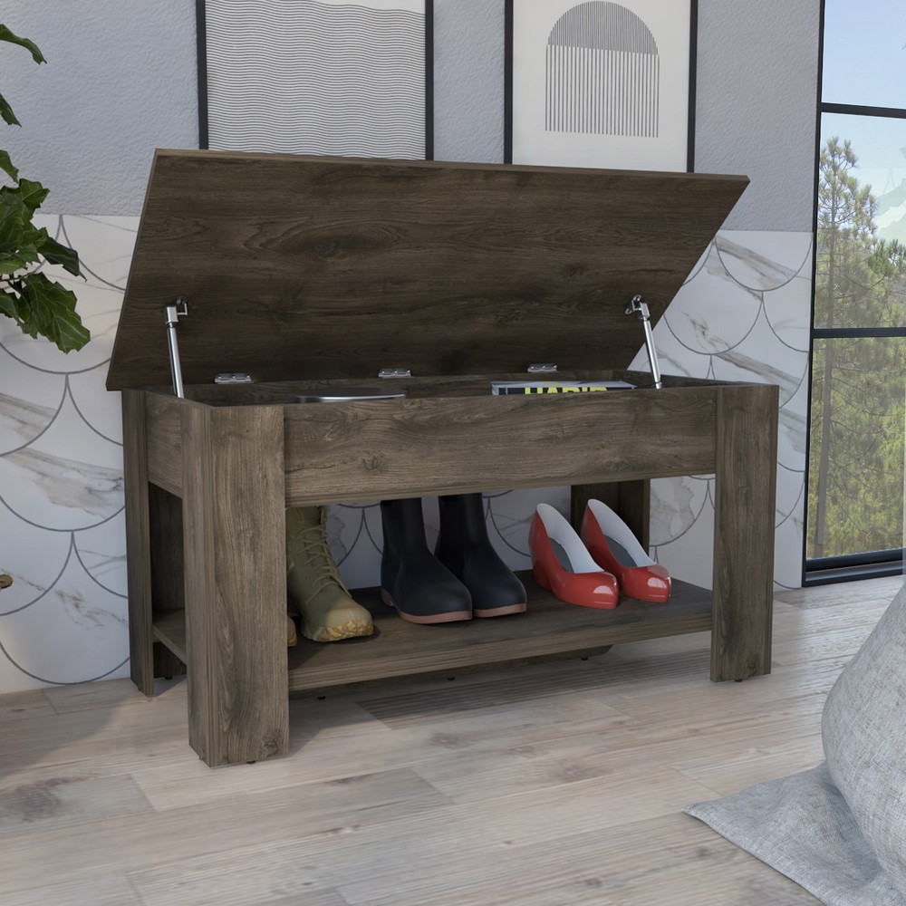 Austin Storage Table, One Extendable Table Shelf, Four Legs, Lower Shelf -Dark