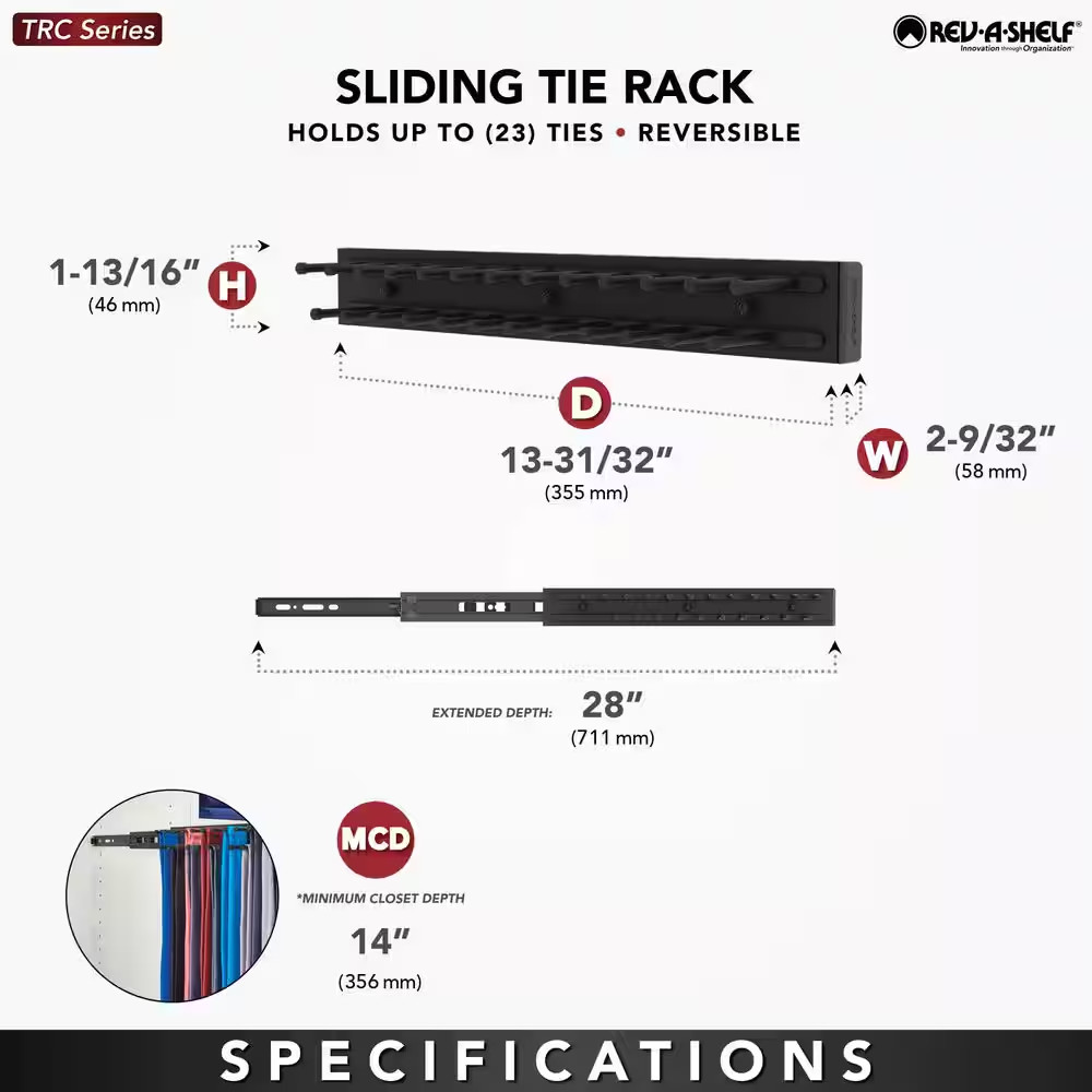 Sliding Tie Rack for Custom Closet Systems