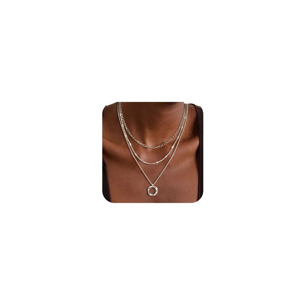 Cuzmly Layered Silver Necklaces for Women, Sterling Silver Stackable Stack Ch...