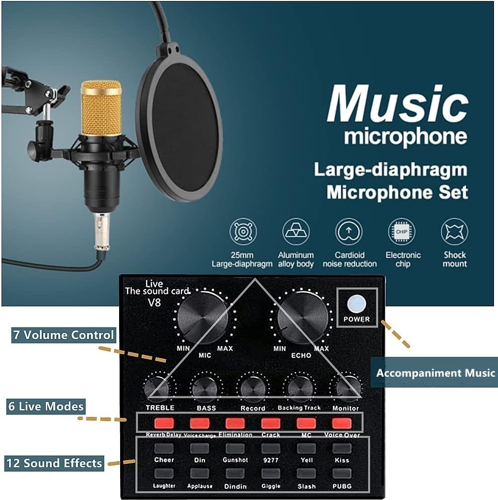 Beginner Podcast Equipment Bundle, BM-800 Recording Studio w Voice Changer,...