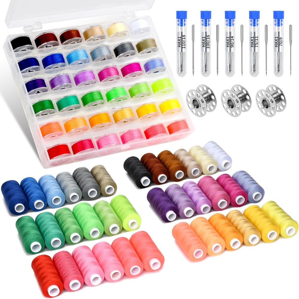 Sewing Thread Kit Assorted Colors Machine Bobbins Needles Universal Use