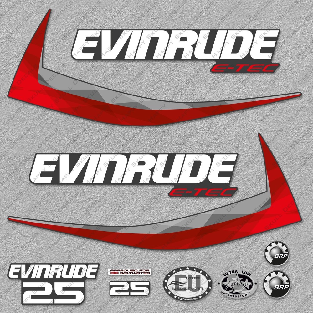 Evinrude 25 hp ETEC 2011-2014 outboard engine decals sticker set Graphite Cowl